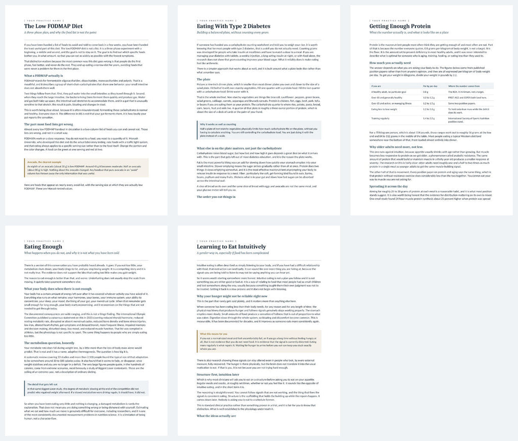 All five client handout covers shown together as a bundle