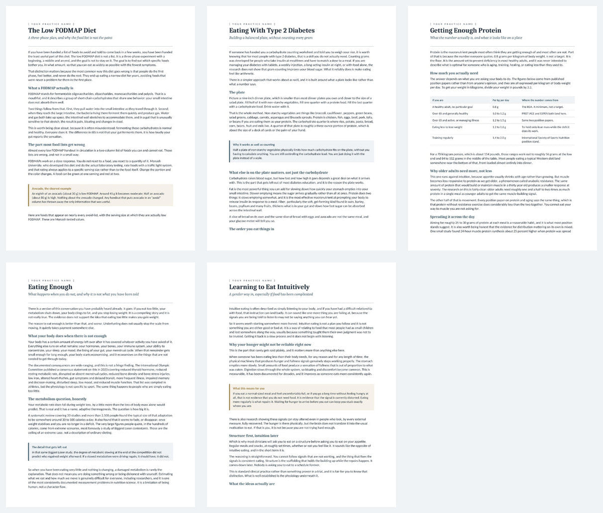 All five client handout covers shown together as a bundle