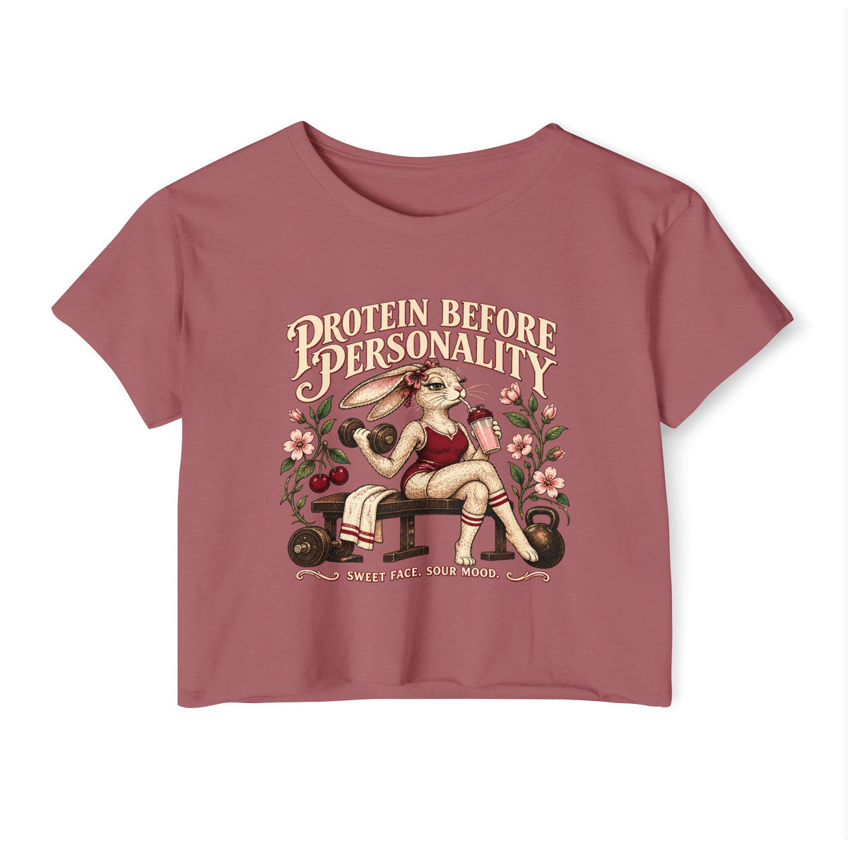 Protein Before Personality — Bunny Graphic Crop Top