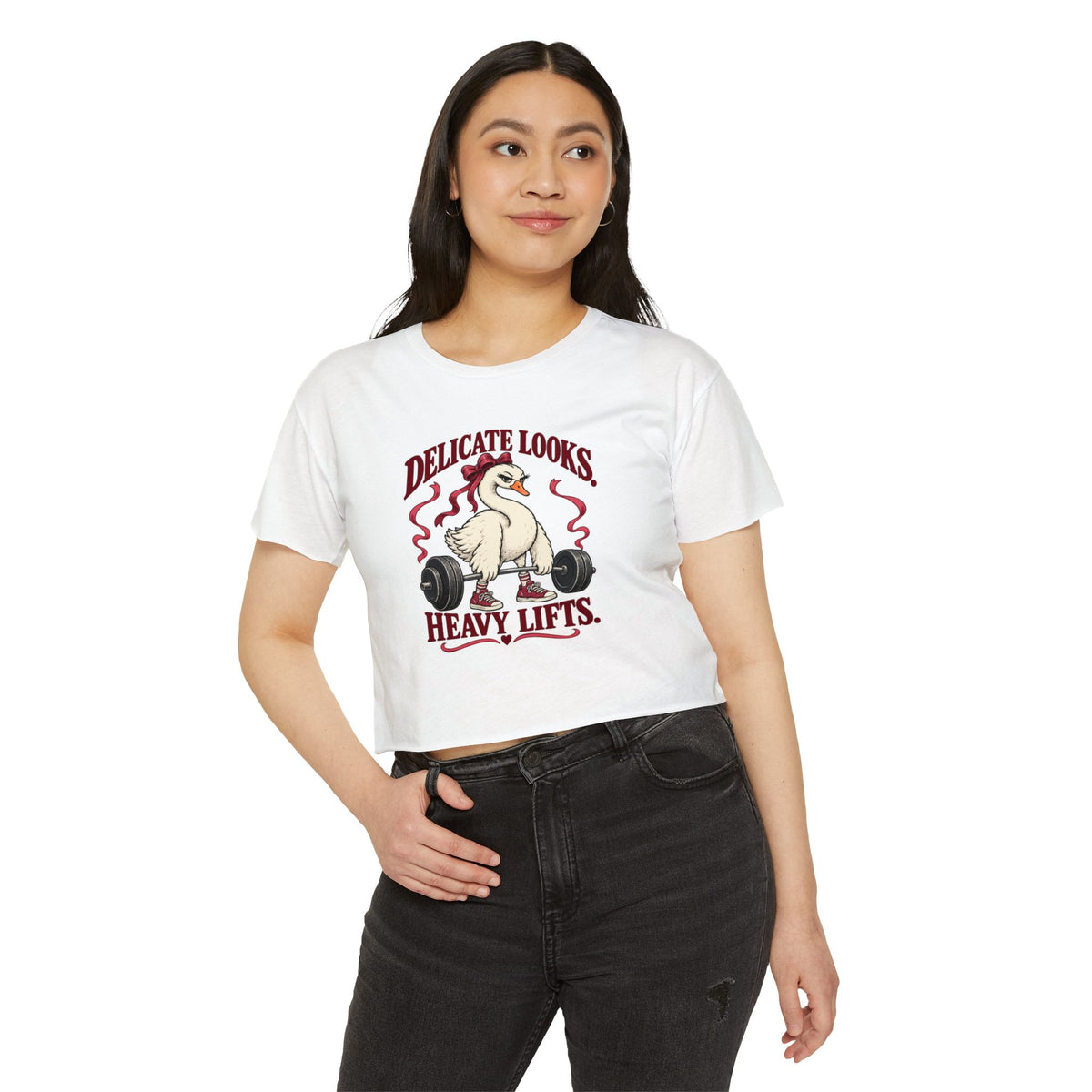 Delicate Looks, Heavy Lifts — Two-Sided Swan Crop Top