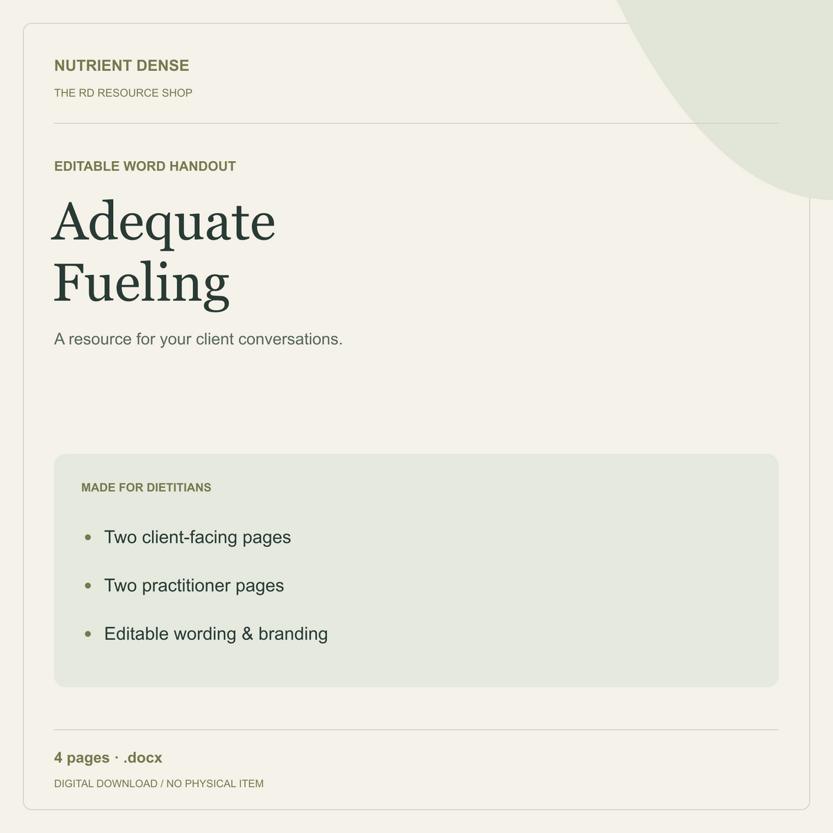 Adequate Fueling — editable digital resource from Nutrient Dense