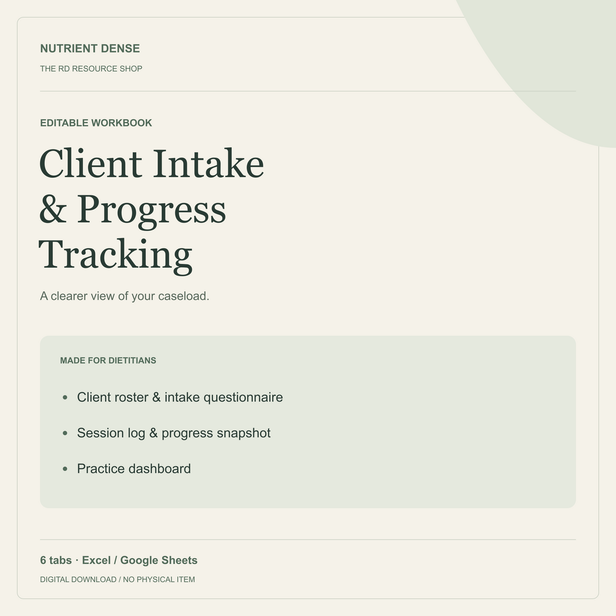 Client Intake & Progress Tracking — editable digital resource from Nutrient Dense