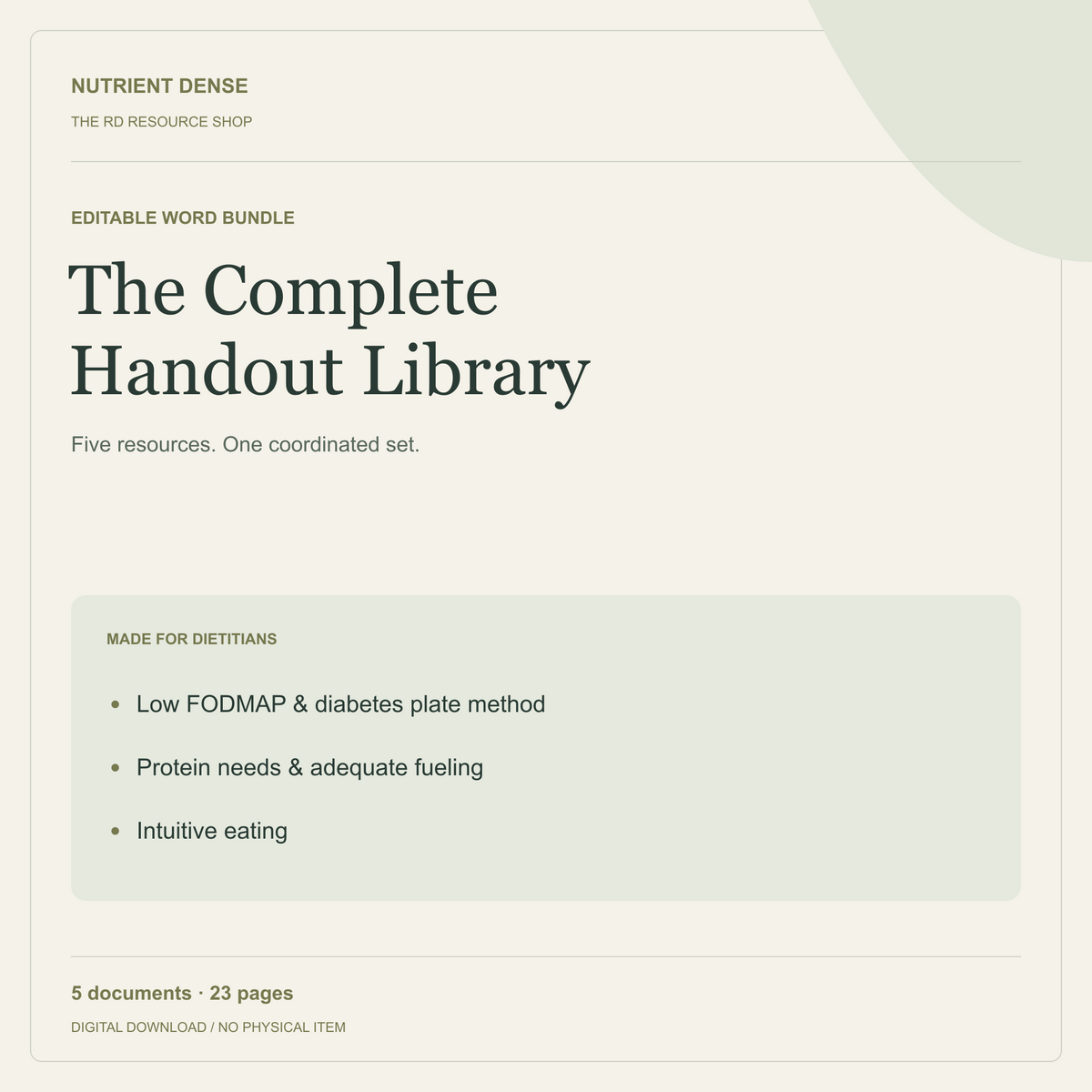 The Complete Handout Library — editable digital resource from Nutrient Dense