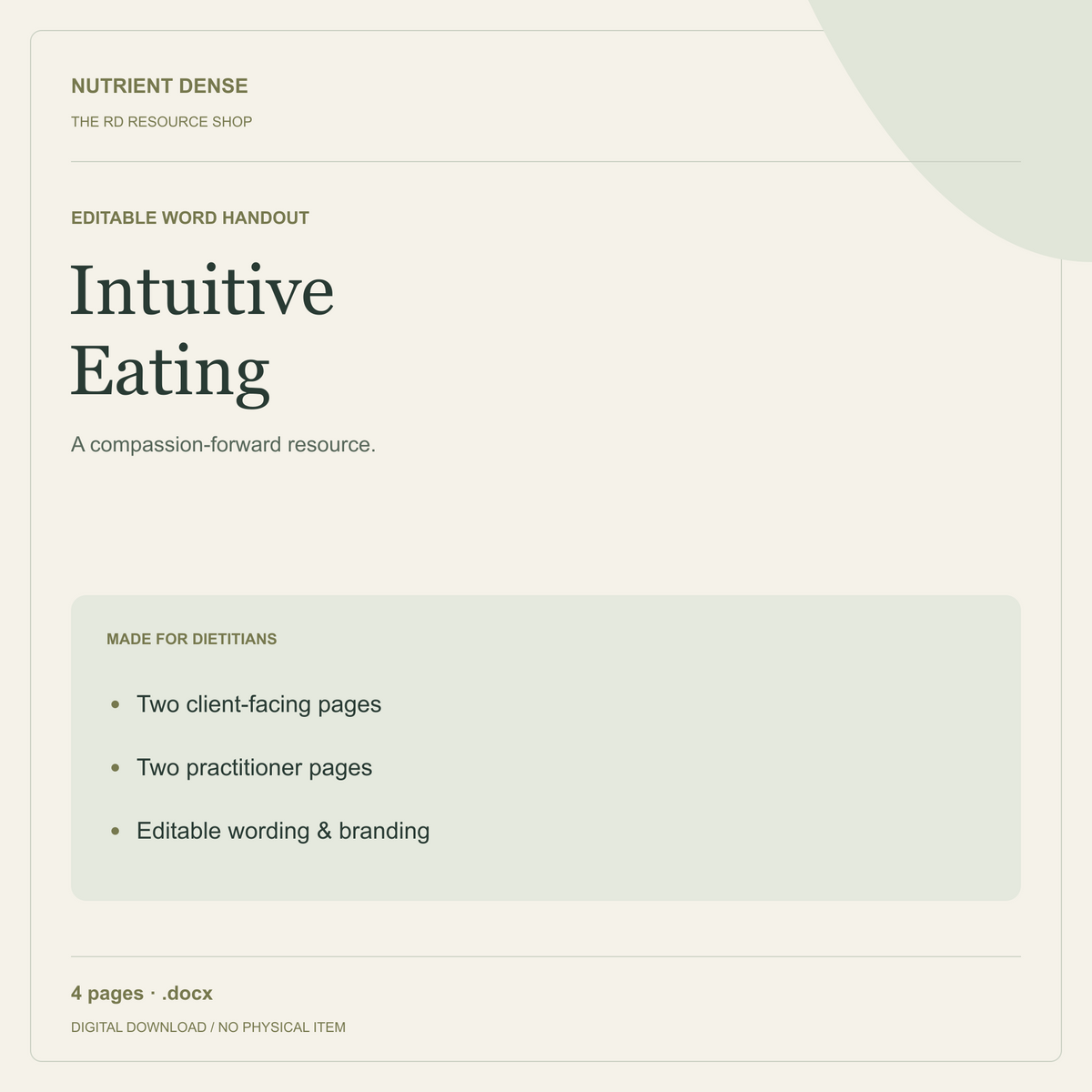 Intuitive Eating — editable digital resource from Nutrient Dense