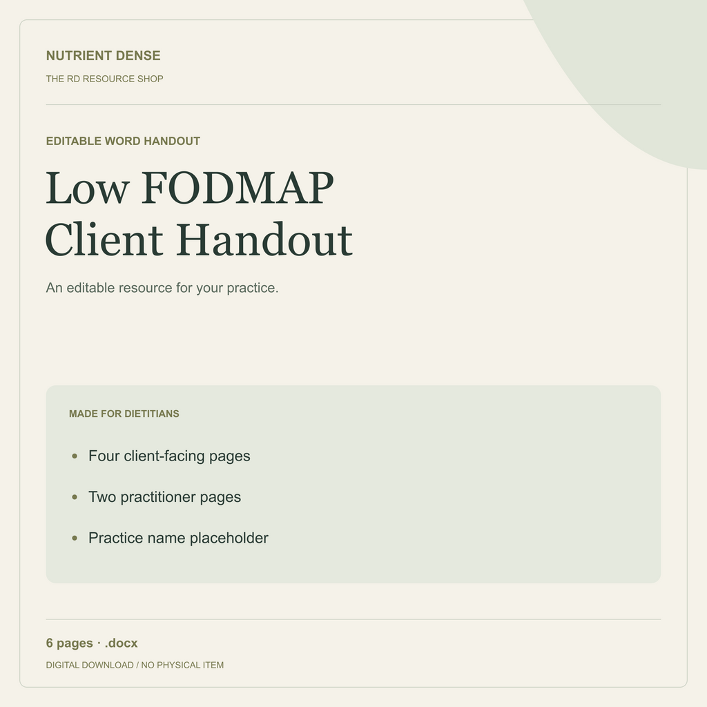 Low FODMAP Client Handout — editable digital resource from Nutrient Dense