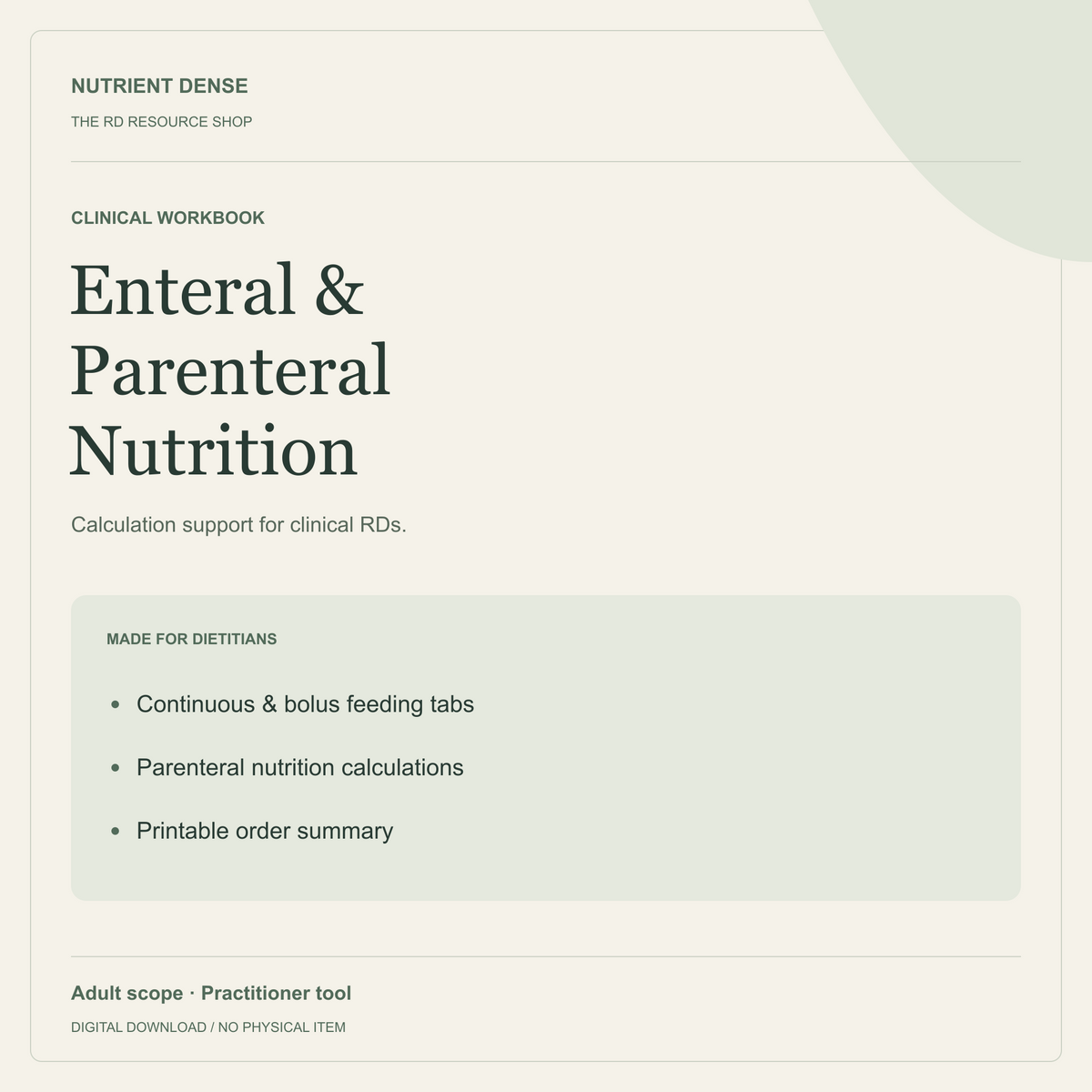 Enteral & Parenteral Nutrition — editable digital resource from Nutrient Dense
