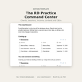 The RD Practice Command Center Notion template, showing the dashboard with upcoming sessions and active clients